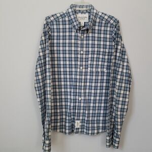 Abercrombie and Fitch Shirt Mens XL Cotton Blue White Plaid Muscle Button Down